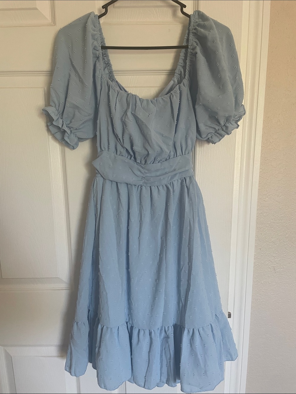 Light Blue Ruffle Dress with Puff Sleeves - S